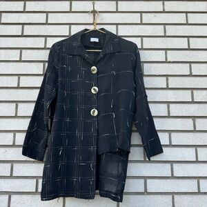 ONA New York Tokyo Black Linen Blend Artsy Windowpane Jacket Blazer S Neutral